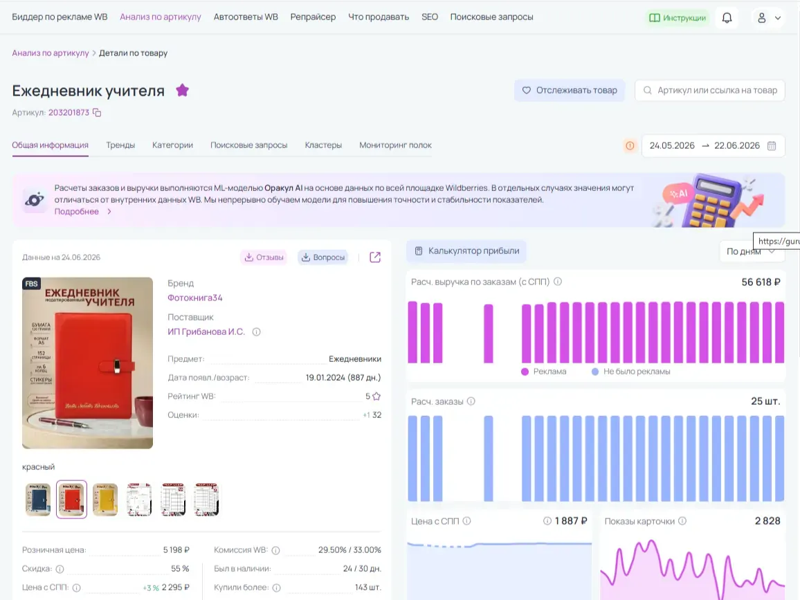 Market Guru аналитика WB и Ozon: История цен